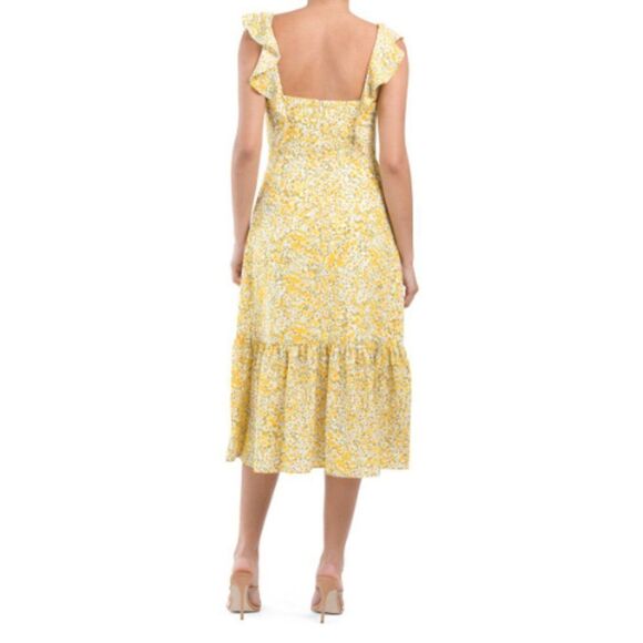 BCBG Eneration Women's Ruffle Strap Square Neck yellow Floral Midi Dress… - Picture 2 of 12